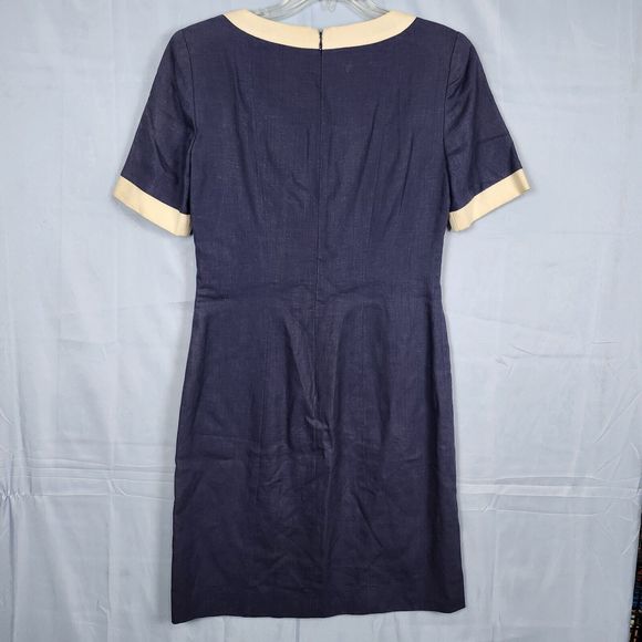 Vtg 80s? Sailor Stewardess Retro Linen Blend David Warren Dress Faux Wrap Sz 8 - Picture 8 of 14